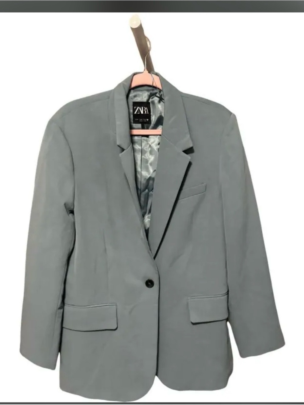 Zara Light Gray Single-Button Tailored Blazer